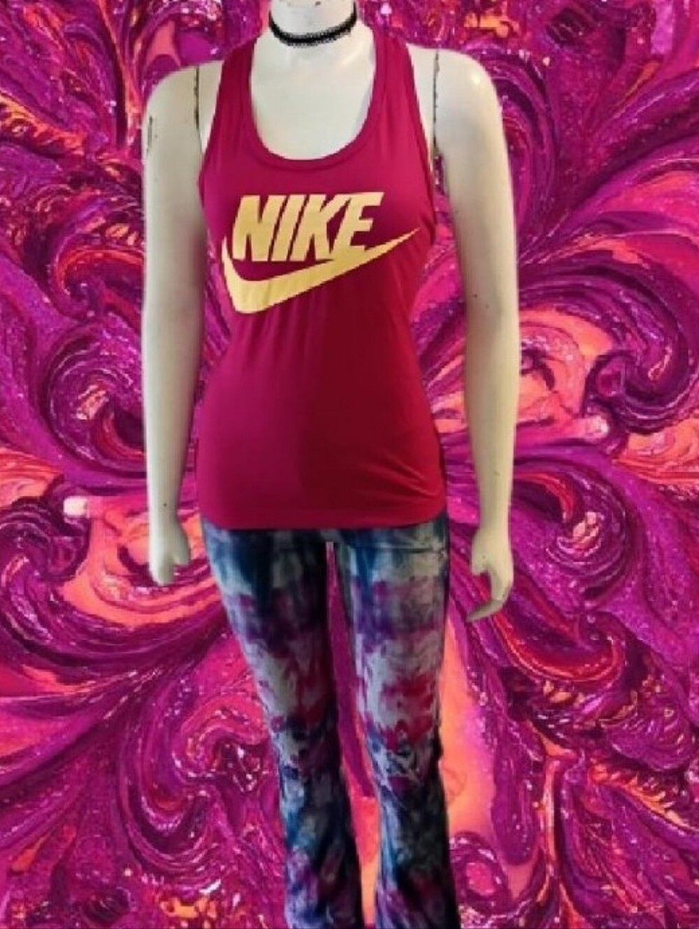 Nike Magenta Racerback Tank Top with Yellow Logo Women's Size Small